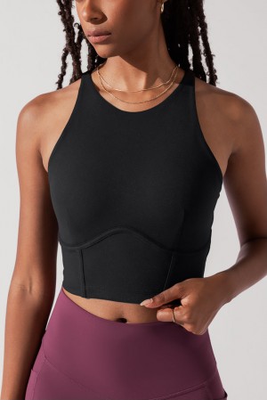 POPFLEX Cleo Corset Crop Bralette Black | 257-BRHCFZ