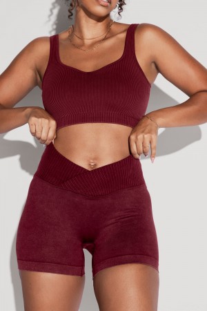 POPFLEX Crisscross Hourglass® Seamless Midi Shorts Garnet | 354-THCYKN