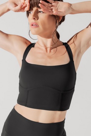 POPFLEX Daphne Corset Crop Top Black | 652-MSDPUW