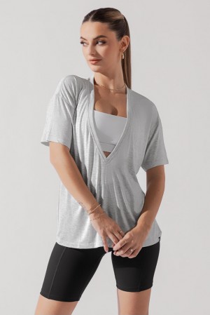 POPFLEX Daring Deep V Tee Heather Grey | 796-ANQDSI