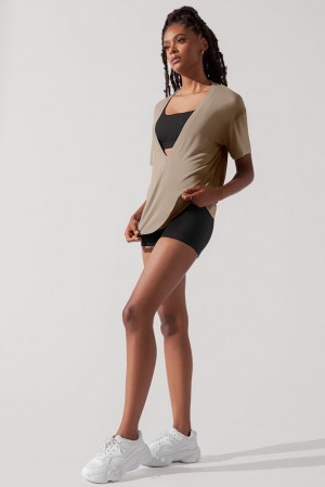 POPFLEX Daring Deep V Tee Shiitake | 061-VGOISX