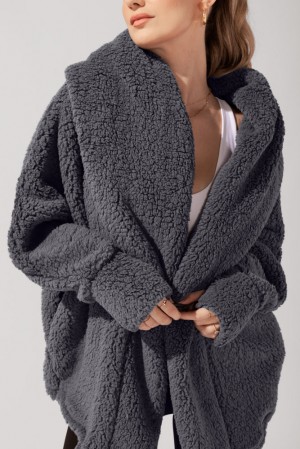 POPFLEX Faux Sherpa Cocoon Coat Cool Grey | 769-QPHKXU