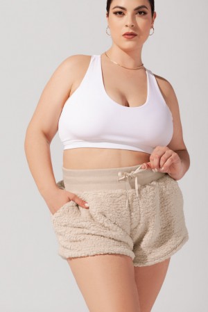 POPFLEX Faux Sherpa Short with Pockets Taupe | 743-ZQBCRF