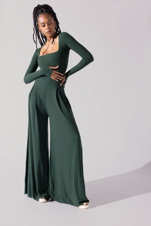 POPFLEX Go With The Flow Long Sleeve Jumpsuit Pine | 751-TUBIZO