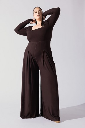 POPFLEX Go With The Flow Long Sleeve Jumpsuit Cocoa | 903-ELSMVY