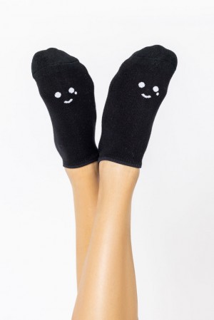 POPFLEX Happy Cry Face Low Rise Socks Black | 215-YXNBJP