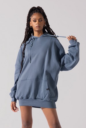 POPFLEX Long Cloud Hoodie Blue Steel | 329-ZLETQP