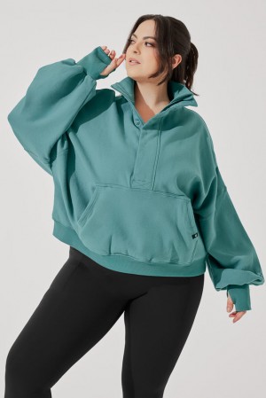 POPFLEX Ooey Gooey Half Zip Sweater Turquoise | 391-TAYLDN