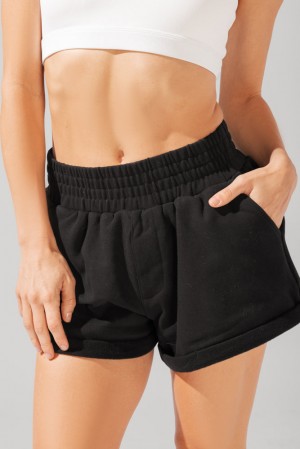 POPFLEX Ooey Gooey Lounge Shorts with Pockets Black | 802-FIRMAB