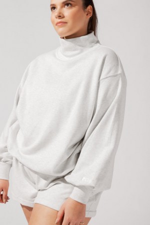 POPFLEX Ooey Gooey Mockneck Sweatshirt with Pockets Light Heather Grey | 896-EOITXG