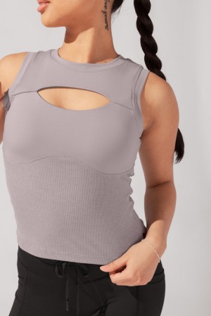 POPFLEX Peekaboo Crew Tank Smoky Taupe | 186-CNTJUM