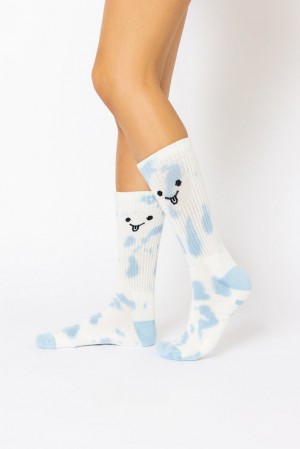 POPFLEX Silly Face Mid-Calf Gym Socks Blue Tie Dye | 512-GDRNSJ