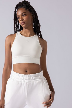 POPFLEX Sweat Sesh Crop Top Cream | 748-CEMGHZ