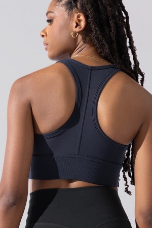 POPFLEX Sweat Sesh Crop Top Smoky Navy | 293-FYJIKA