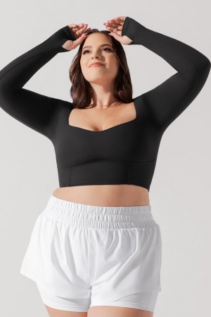 POPFLEX Sweetheart Long Sleeve Crop Top Black | 259-UNJWAD