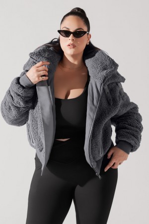 POPFLEX The Kinsley Bomber Jacket in Faux Sherpa Grey | 952-QOGJRW