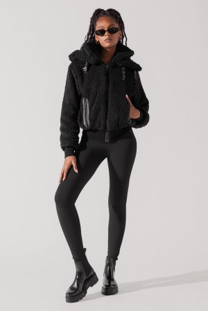 POPFLEX The Kinsley Bomber Jacket in Faux Sherpa Black | 518-BQOLTY