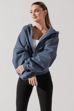 POPFLEX Zip Cloud Hoodie Blue Steel | 176-MSVYTP