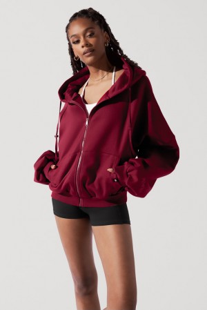 POPFLEX Zip Cloud Hoodie Crimson | 417-BSJNPI