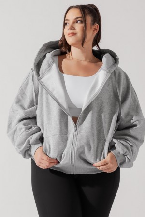 POPFLEX Zip Cloud Hoodie Heather Grey | 157-PWNQJS