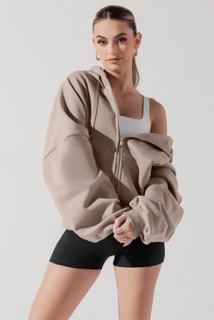 POPFLEX Zip Cloud Hoodie Taupe | 102-FKCAHJ