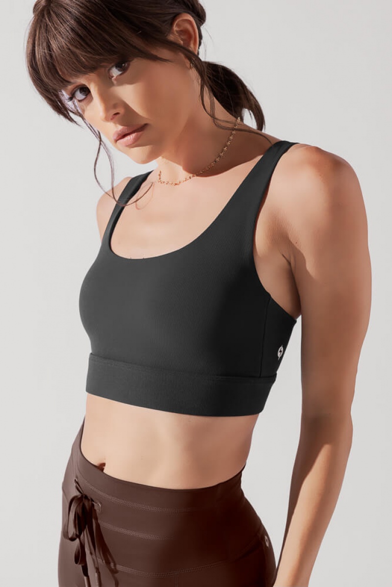 POPFLEX Adventure Scoop Bra (Ribbed) Charcoal | 139-LVNFJY