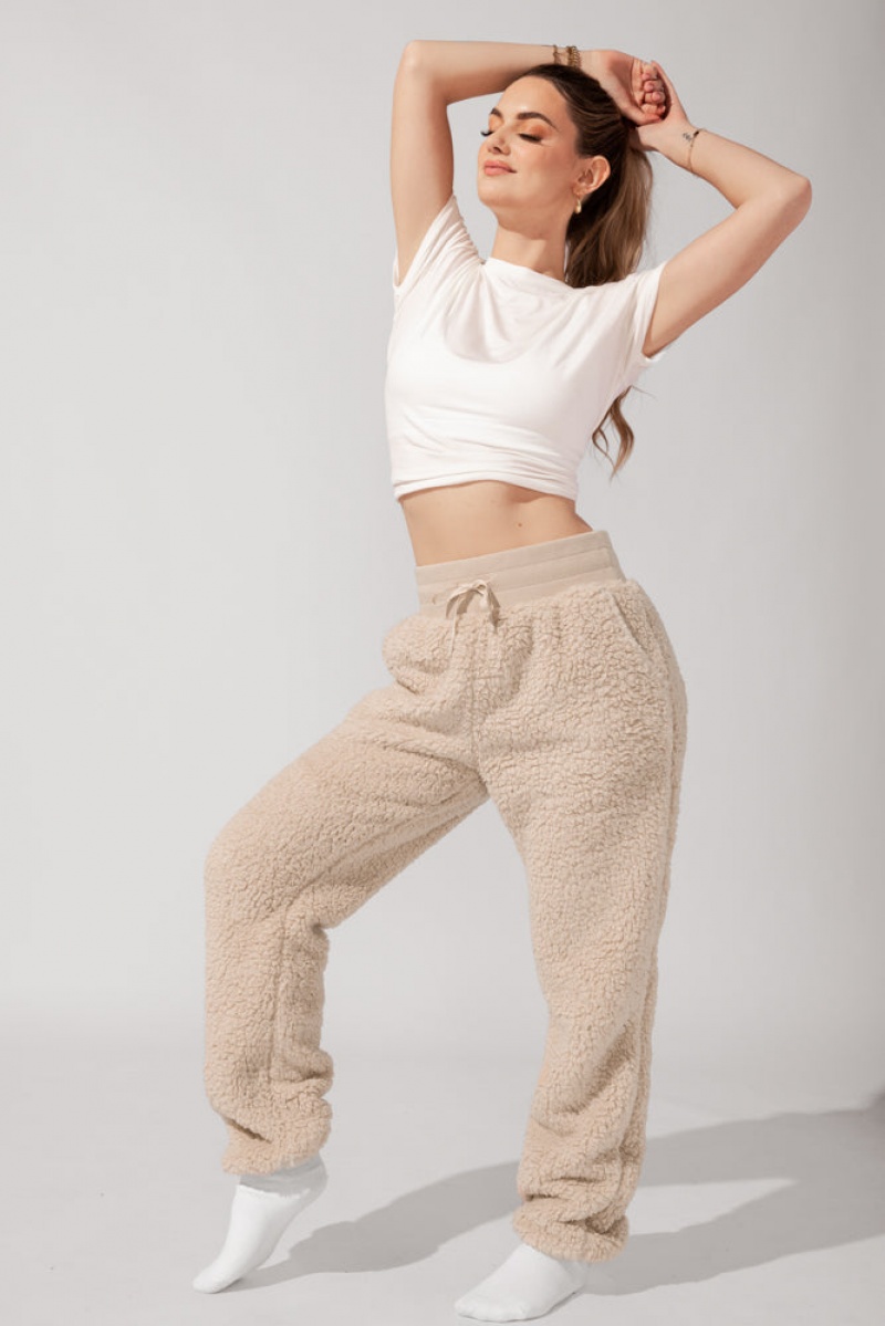 POPFLEX Blanket Pants in Faux Sherpa Taupe | 312-JFUWVD