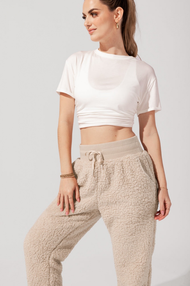 POPFLEX Blanket Pants in Faux Sherpa Taupe | 312-JFUWVD