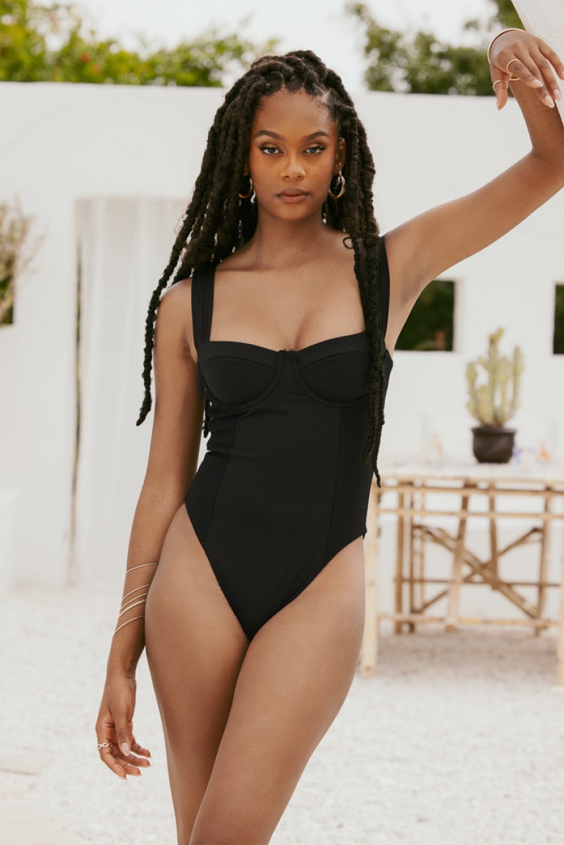 POPFLEX Boardwalk Bombshell One Piece Black Rib | 763-SABEUX