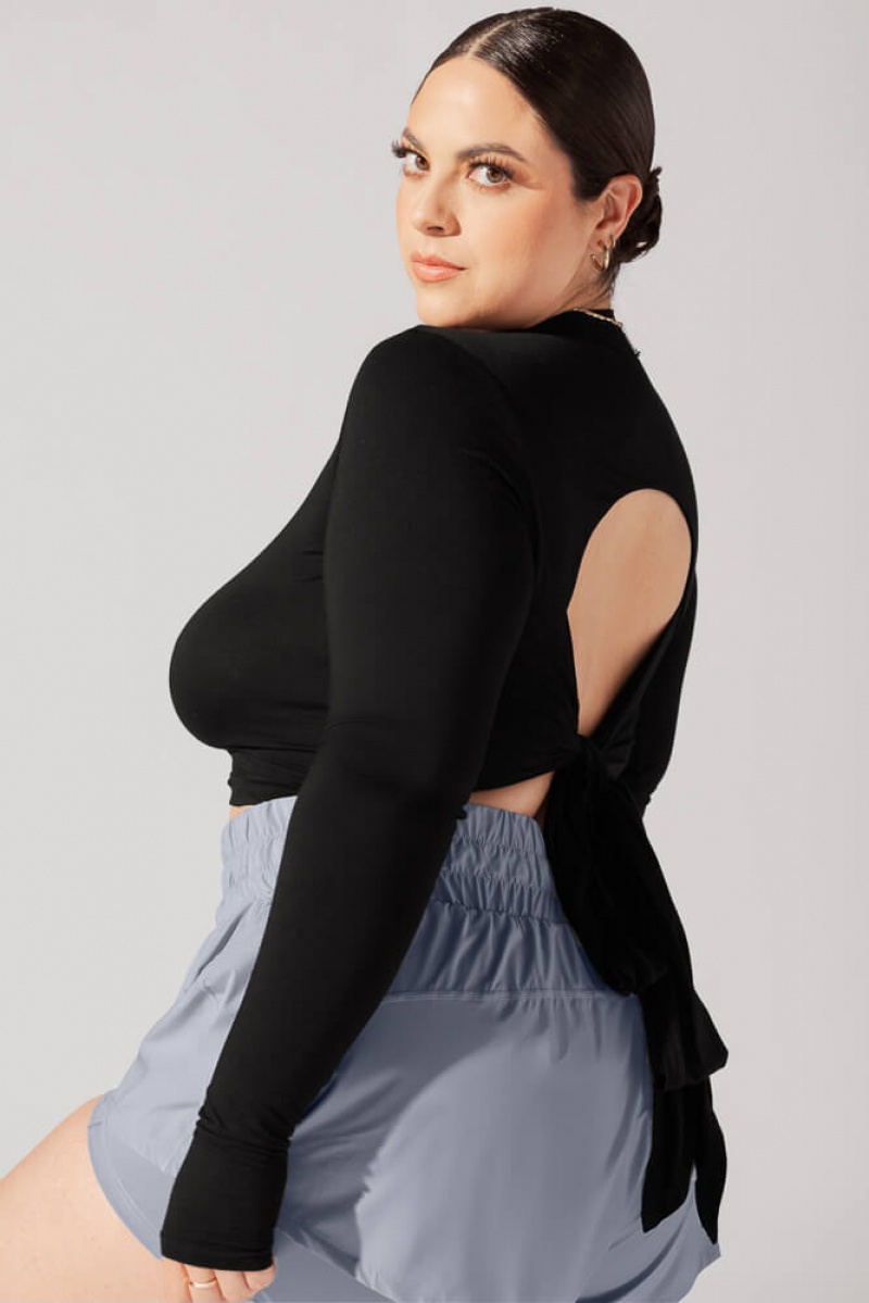 POPFLEX Bow Back Long Sleeve Black | 923-UHENMO