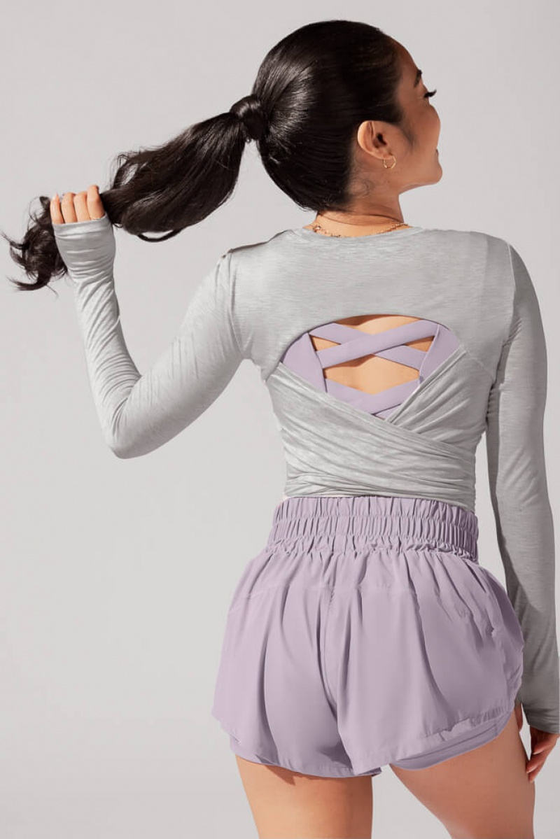 POPFLEX Bow Back Long Sleeve Heather Grey | 204-MGAYLT