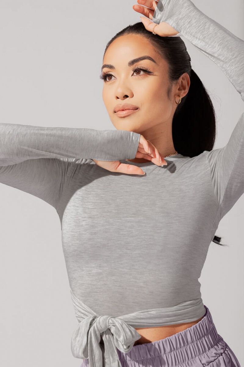 POPFLEX Bow Back Long Sleeve Heather Grey | 204-MGAYLT