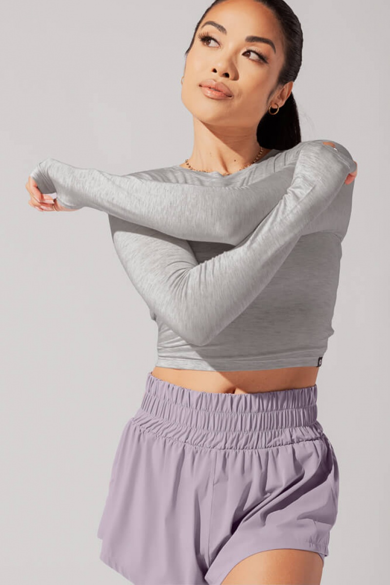 POPFLEX Bow Back Long Sleeve Heather Grey | 204-MGAYLT