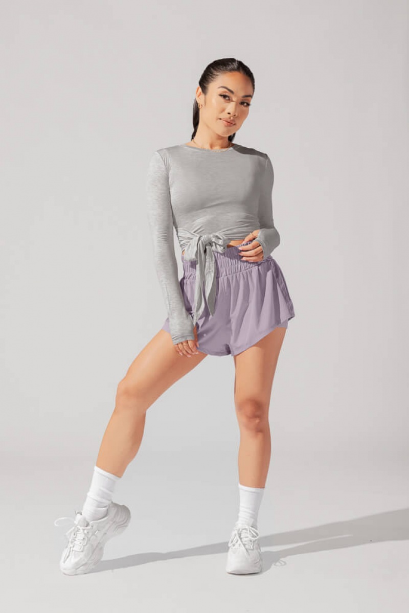 POPFLEX Bow Back Long Sleeve Heather Grey | 204-MGAYLT