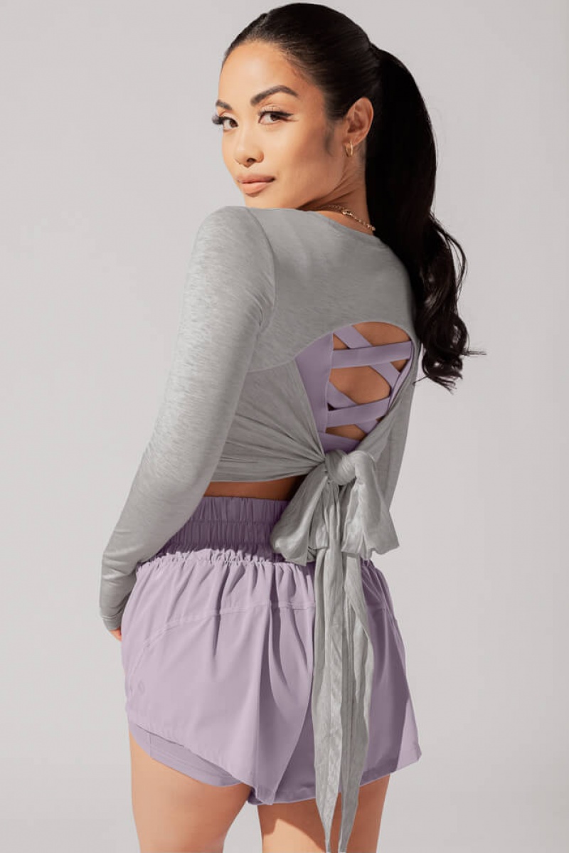 POPFLEX Bow Back Long Sleeve Heather Grey | 204-MGAYLT