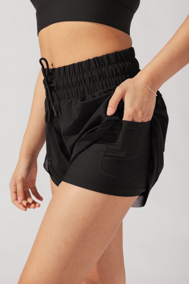 POPFLEX Cadence High Waist Mesh Run Short with Pockets Black | 879-OAWJSP