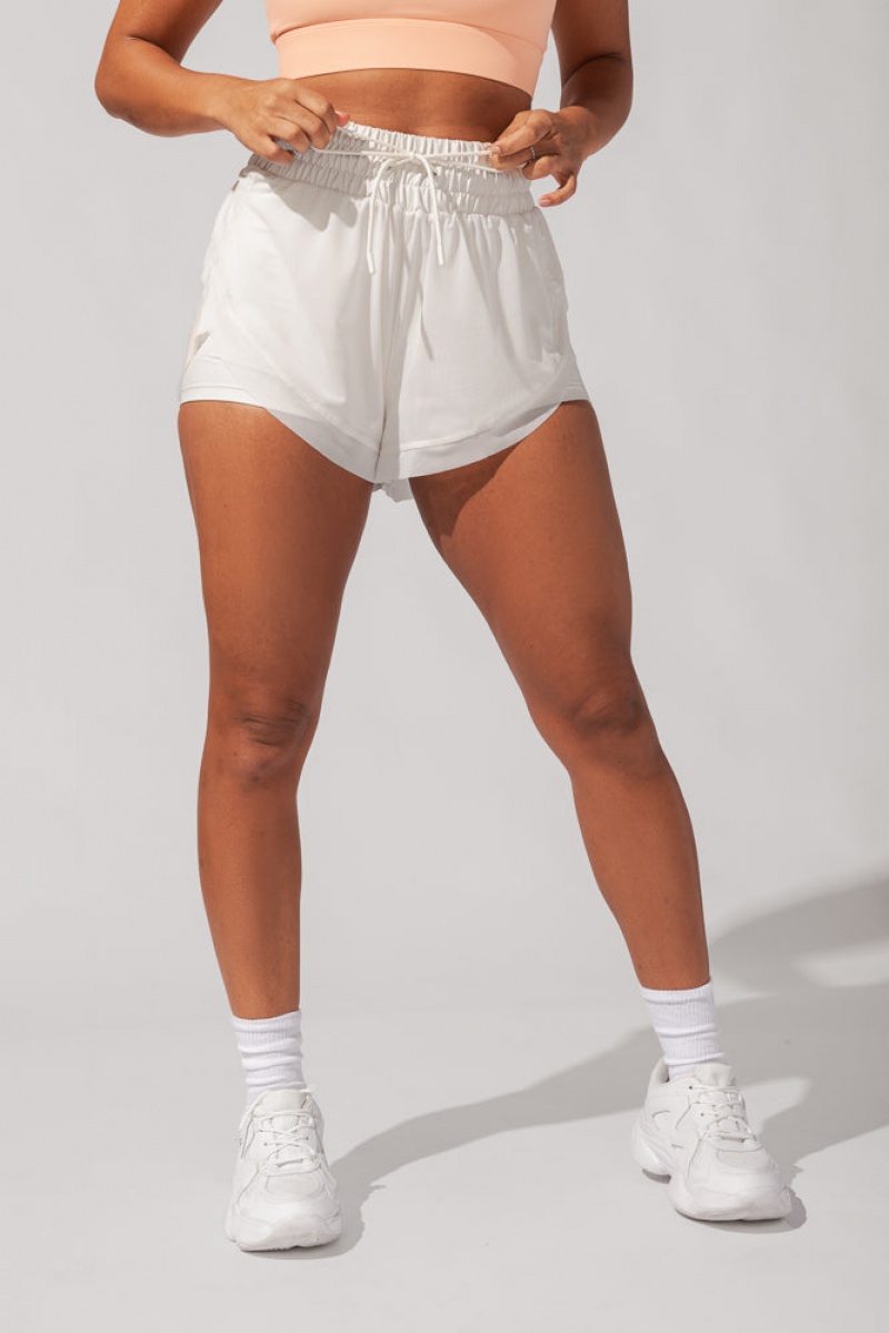 POPFLEX Cadence High Waist Mesh Run Short with Pockets Coconut Cream | 170-UQNVTF