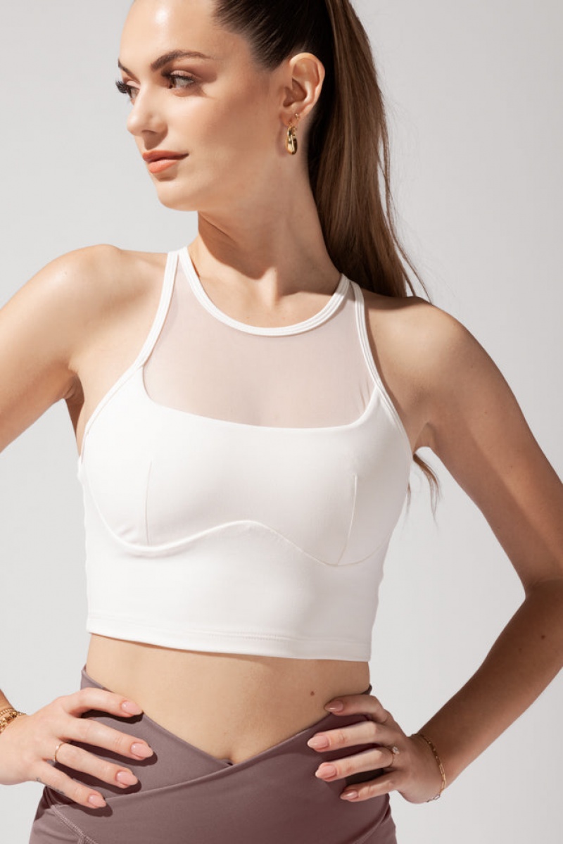 POPFLEX Celeste Mesh Crop Bralette Coconut Cream | 536-YOFKTM