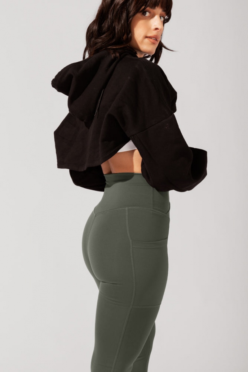 POPFLEX Crisscross Hourglass® Leggings with Pockets (Soft Touch) Dark Sage | 365-MWGQBX