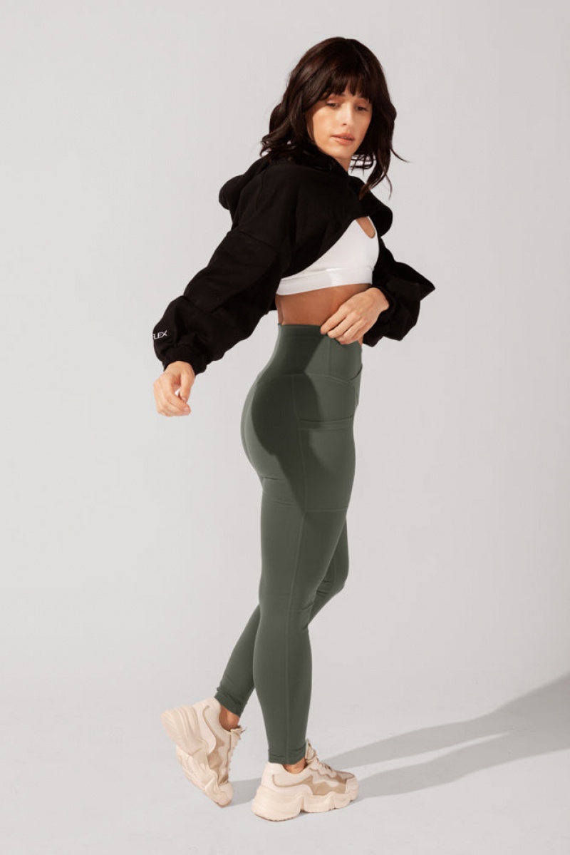 POPFLEX Crisscross Hourglass® Leggings with Pockets (Soft Touch) Dark Sage | 365-MWGQBX