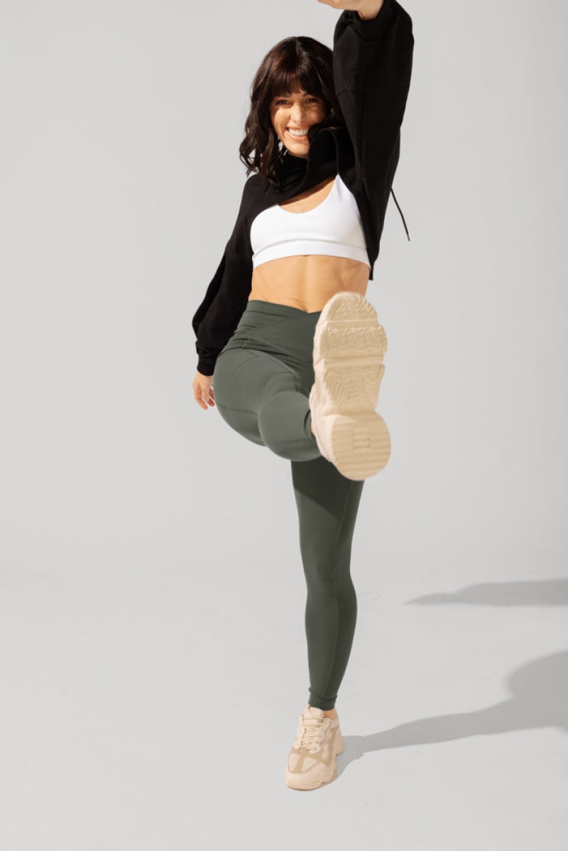 POPFLEX Crisscross Hourglass® Leggings with Pockets (Soft Touch) Dark Sage | 365-MWGQBX