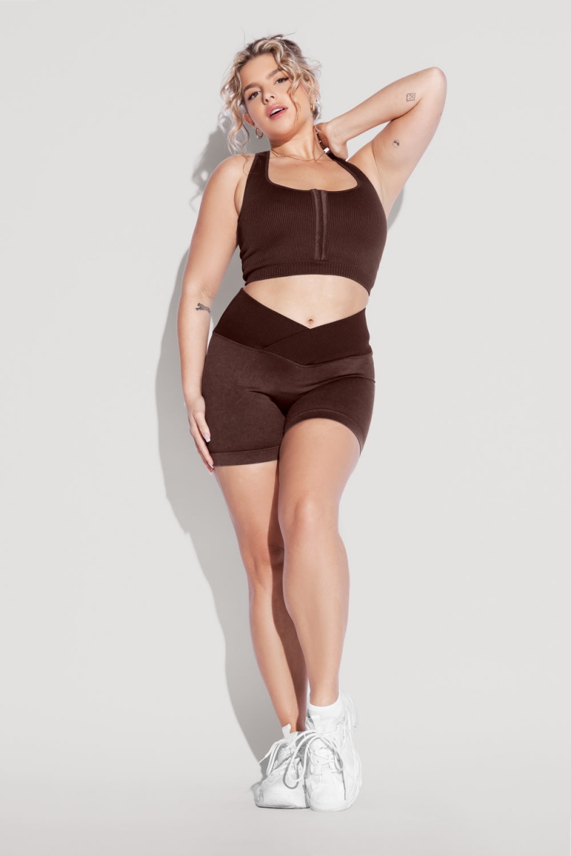 POPFLEX Crisscross Hourglass® Seamless Midi Shorts French Roast | 942-MVQPIE