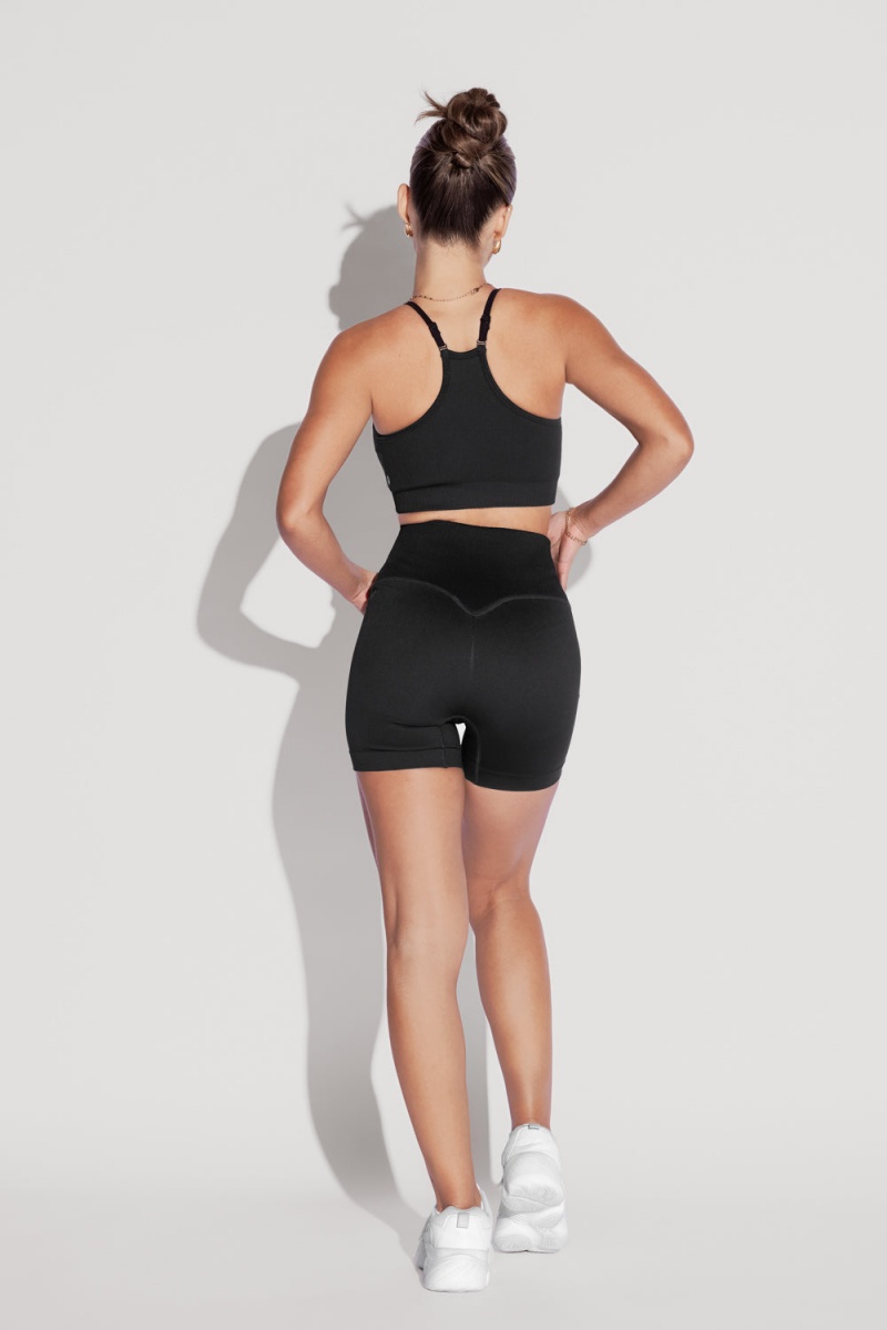 POPFLEX Crisscross Hourglass® Seamless Midi Shorts Black | 986-NMGILH