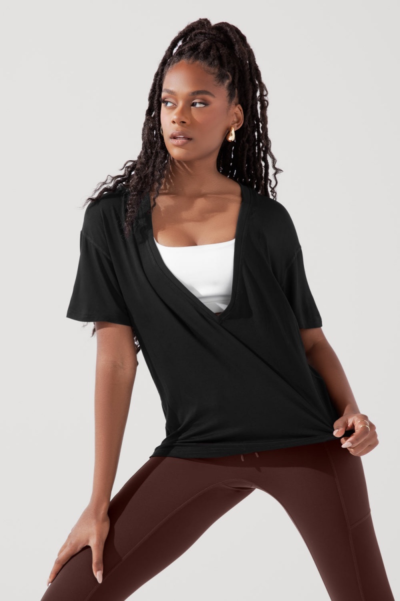 POPFLEX Daring Deep V Tee Black | 351-FVDGIH