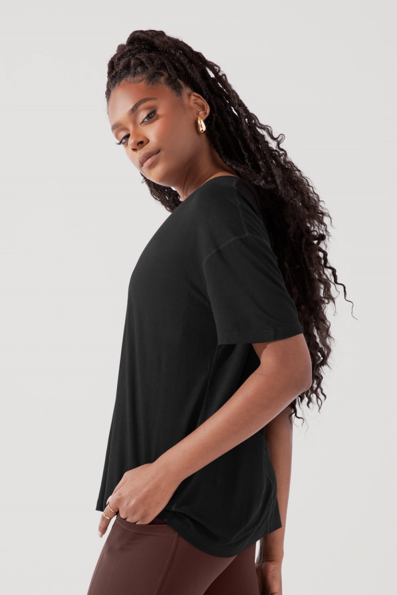 POPFLEX Daring Deep V Tee Black | 351-FVDGIH