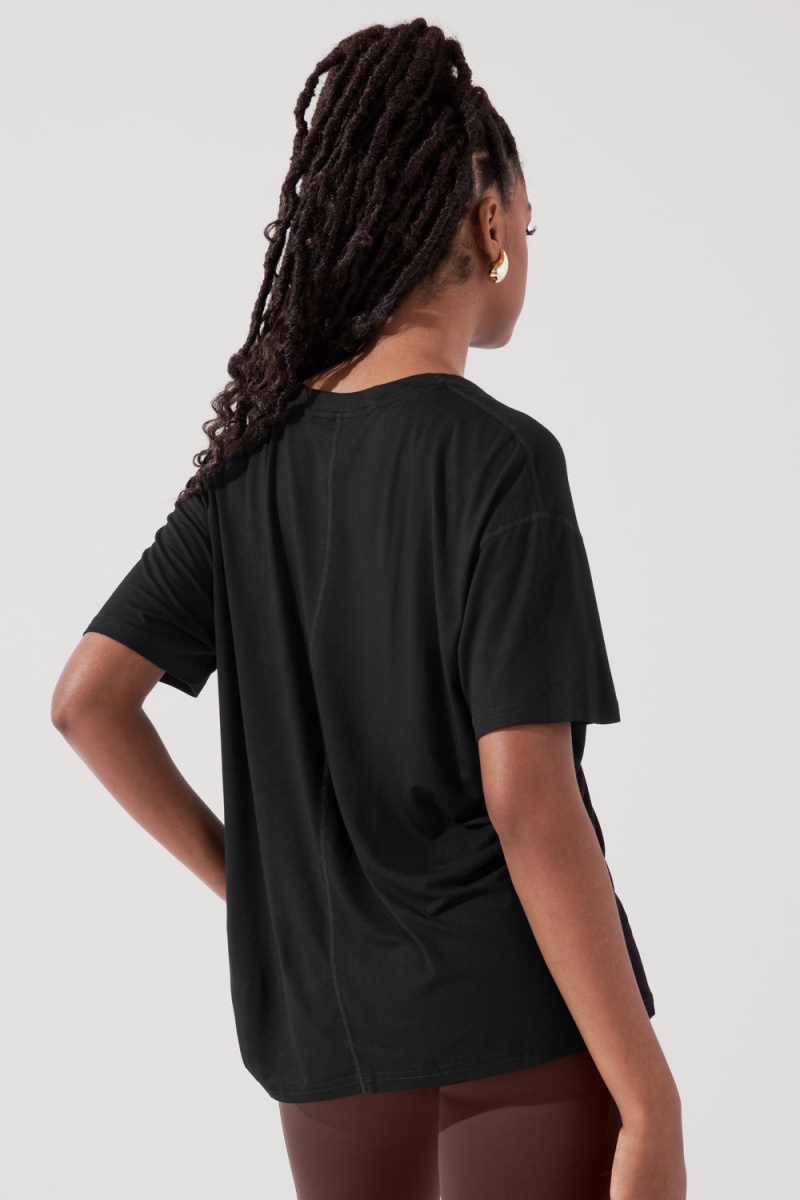 POPFLEX Daring Deep V Tee Black | 351-FVDGIH