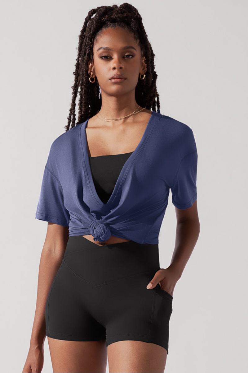 POPFLEX Daring Deep V Tee Dark Navy | 981-XIMNAE