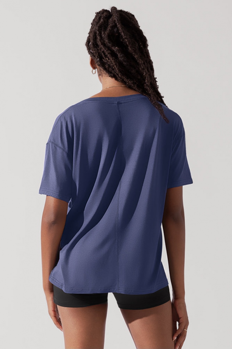 POPFLEX Daring Deep V Tee Dark Navy | 981-XIMNAE