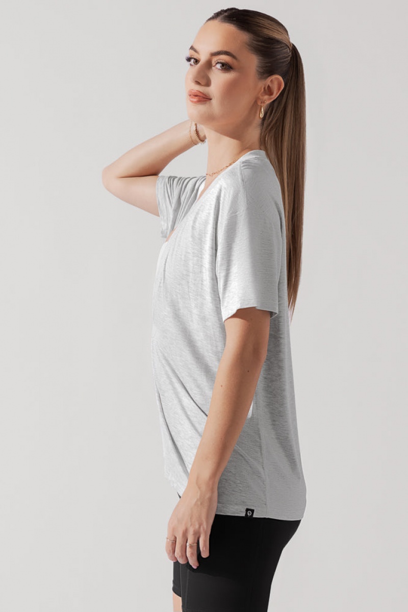 POPFLEX Daring Deep V Tee Heather Grey | 796-ANQDSI