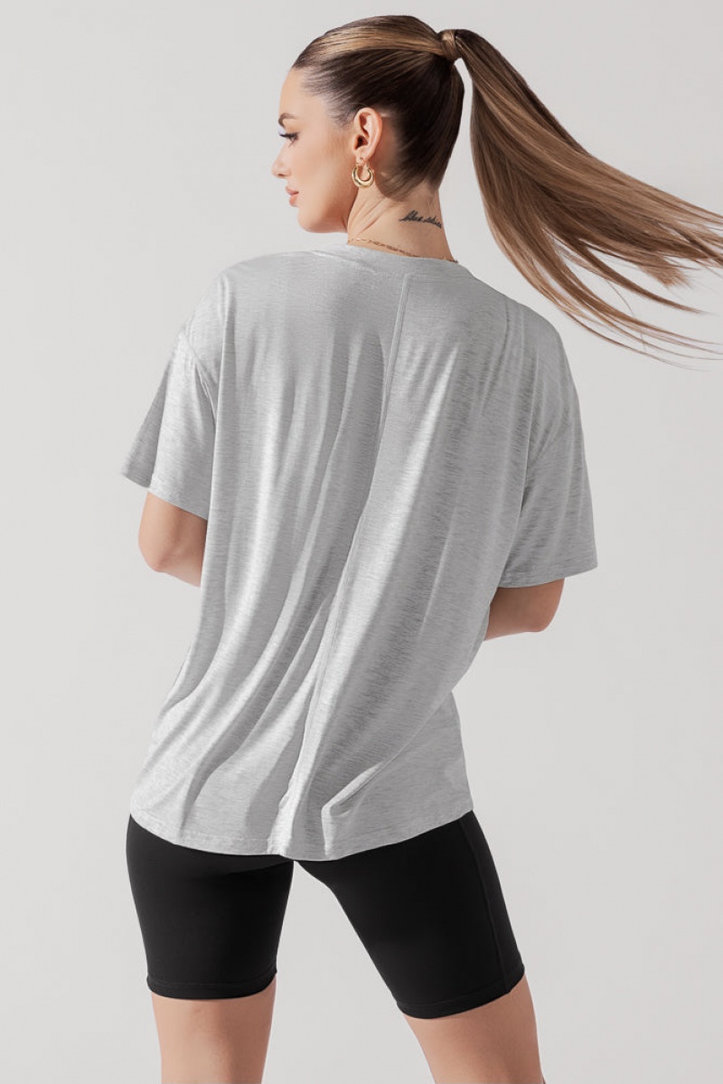 POPFLEX Daring Deep V Tee Heather Grey | 796-ANQDSI